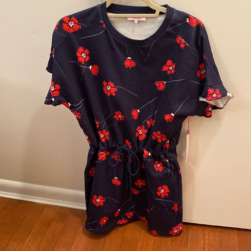 NWT Parker Nadia Dress Aquarius Poppies Blue Red Floral Medium Sz S